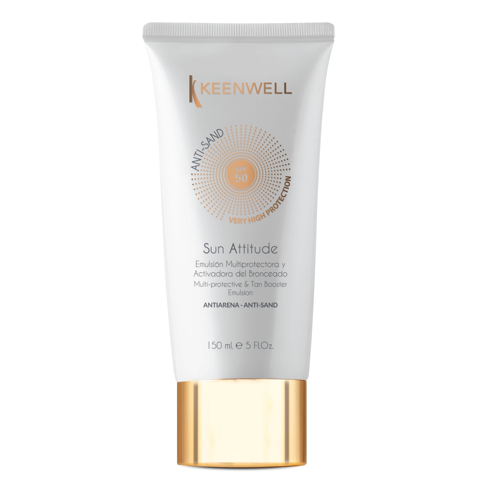 Keenwell Sun Attitude Anti-Sand Apsauginė įdegi Skatinanti Emulsija Kūnui SPF50, 150 ml