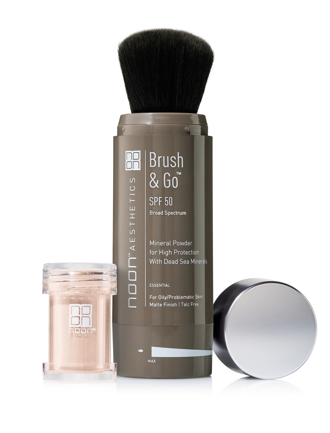 Noon Brush;Go Mineral Sun Protection Powder SPF 50 Riebiai/Probleminei Veido Odai (Tone 01), 2x5 g