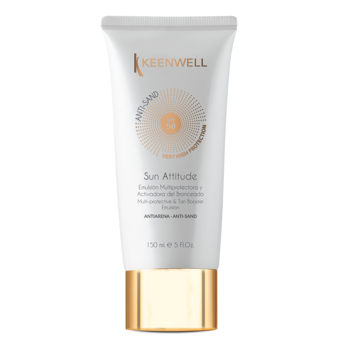Keenwell Sun Attitude Anti-Sand Apsauginė įdegi Skatinanti Emulsija Kūnui SPF50, 150 ml
