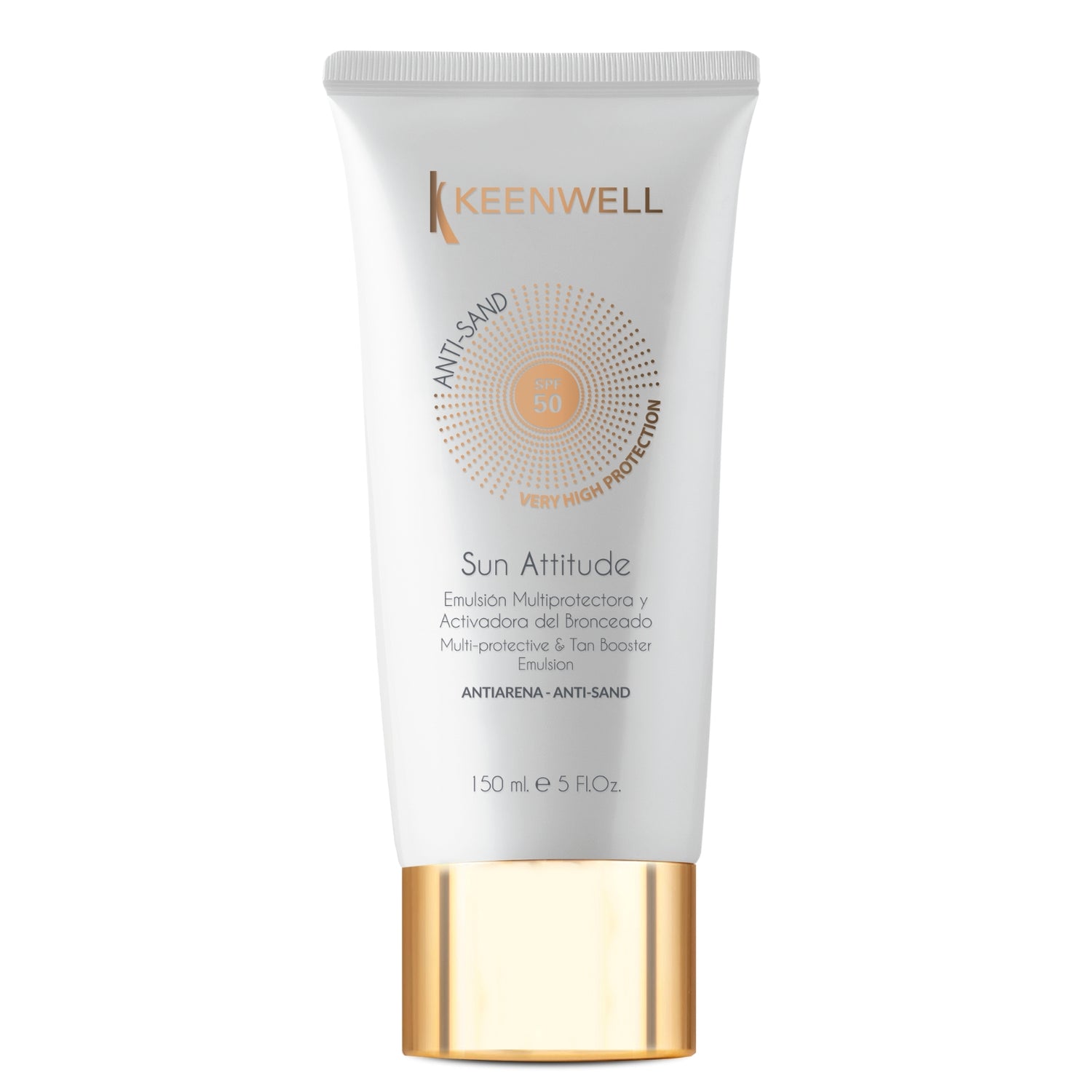 Keenwell Sun Attitude Anti-Sand Apsauginė įdegi Skatinanti Emulsija Kūnui SPF50, 150 ml