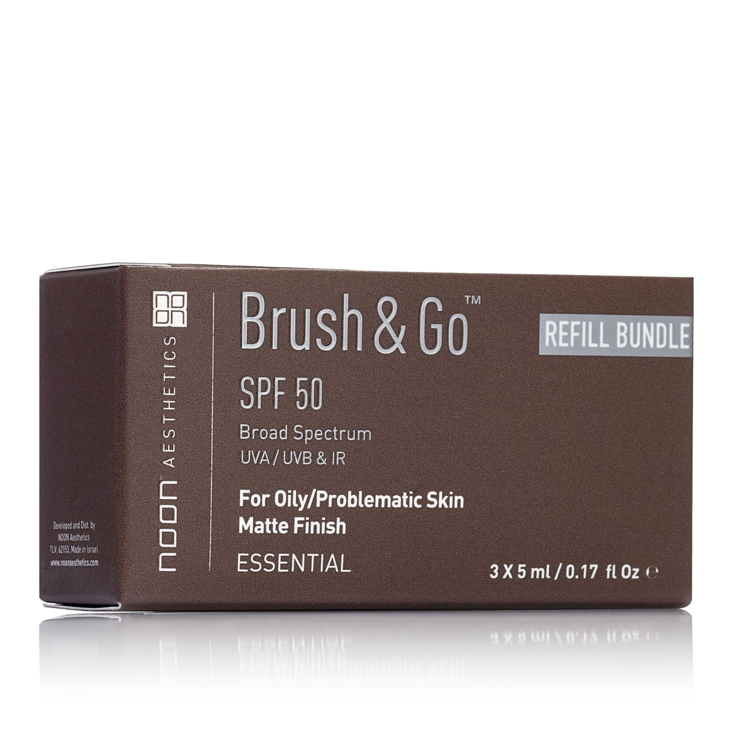Noon Brush&amp;Go Mineral Sun Protection Powder SPF 50 Papildymas Riebiai/Probleminei Odai (Tone 01), 3x5 ml 