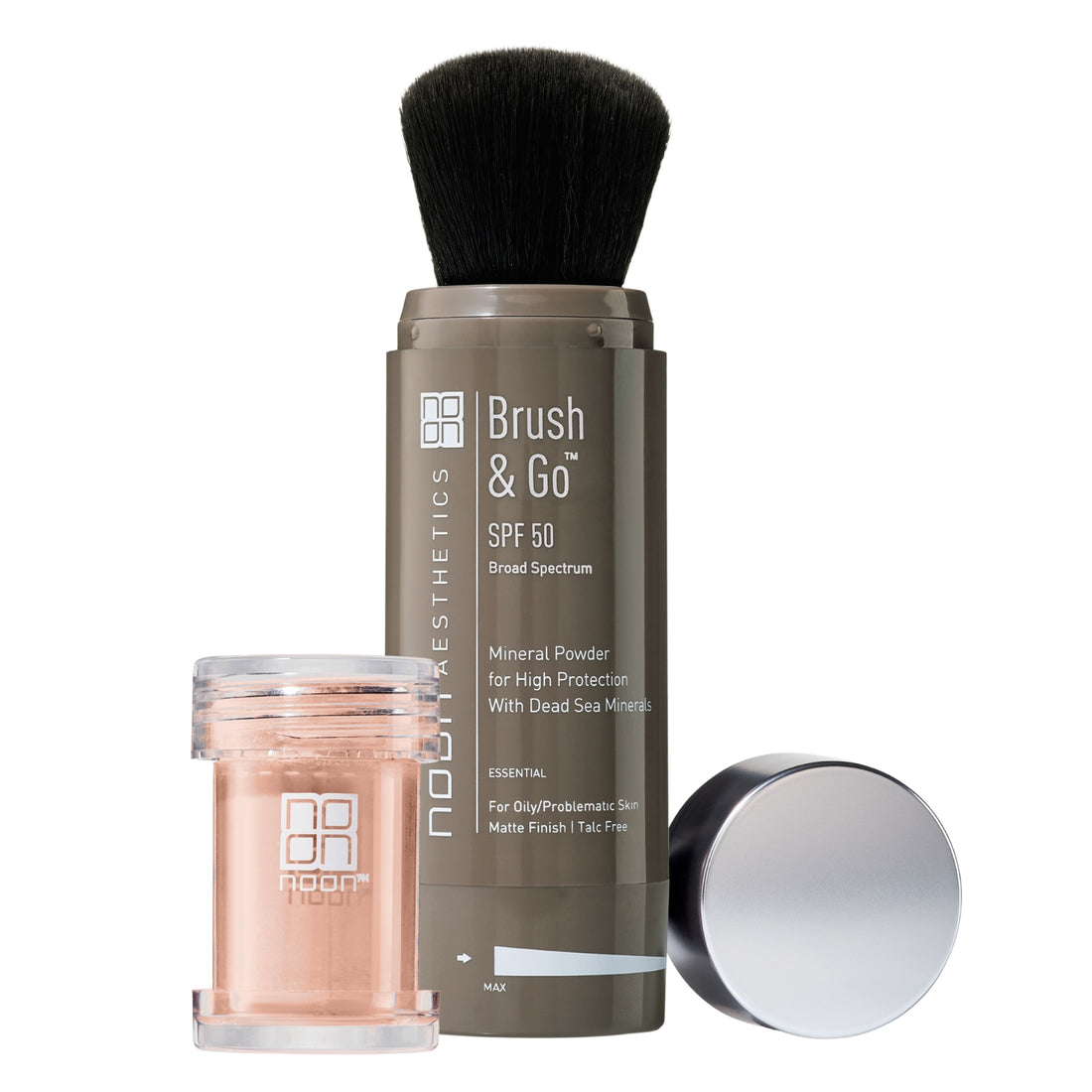 Noon Brush&amp;Go Mineral Sun Protection Powder SPF 50 Riebiai/Probleminei Odai (Tone 02), 2x5 ml